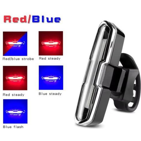Feu arrière de vélo - Lumière LED rechargeable par USB, lumière rouge et bleue, conception étanche, assurant la sécurité à vélo. (1/5)
