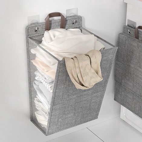 Panier à linge mural - Panier à linge mural pliable - Panier à linge suspendu portable pour le placard (gris moyen) (1/5)