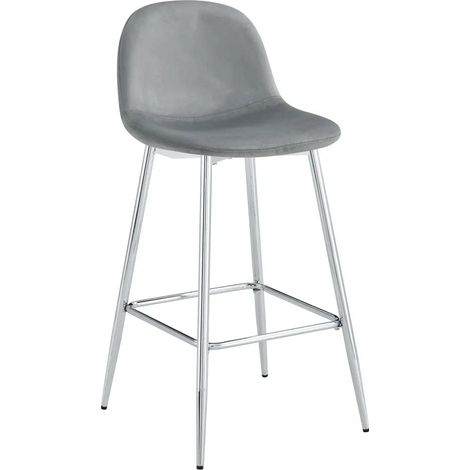 Lot de 2 tabourets de bar velours gris pieds chrome 69 cm - SCANDINAVE