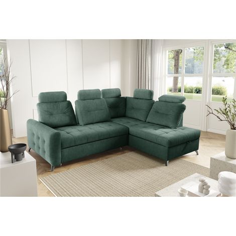 Ecksofa Schlafsofa Sofa WENDIE Stoff Hold Me Meeresgrün Ottomane Rechts