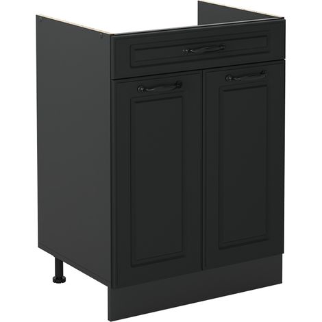 Mobiletto base cucina R-Line, Antracite country/Antracite, 60 cm con cassetto senza piano di lavoro, Vicco