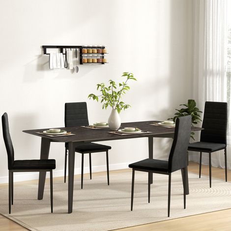Ensemble de 4 chaises de salle à manger, sans accoudoirs, revêtement en tissu, pieds en métal, noires (1/5)