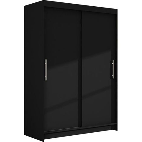 Mirjan24 – Armoire noire 200x120x58 cm – 2 portes coulissantes – 5 étagères – Stratifié ABS – Pour espaces restreints