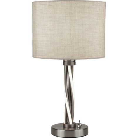 60W Vegas a tordu la lampe de table menée, argent satiné argenté / plaqué blanc (1/3)