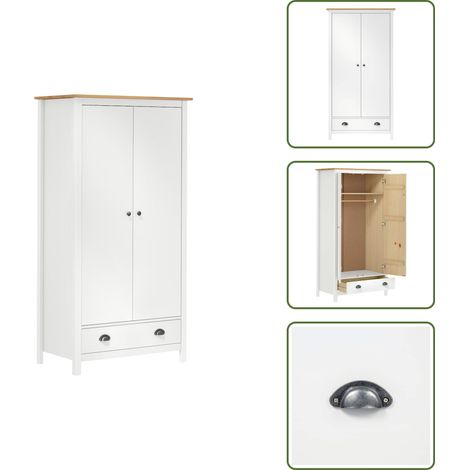 The Living Store Armadio a 2 Ante Hill Bianco 89x50x170cm in Legno di Pino - Armadio in legno