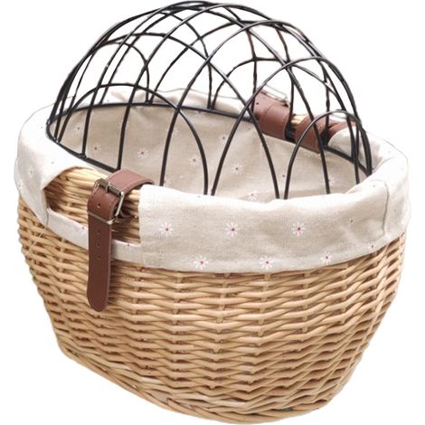 1 Panier vélo osier, couvercle maille métal, tressé main saule, transport animal enfant (1/5)