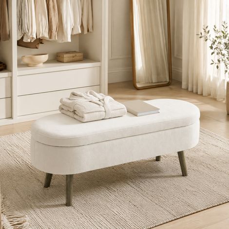 Aufbewahrungsbank mit Stauraum, 110 x 40 x 42 cm, beiger Chenille, HAVRYA (1/5)