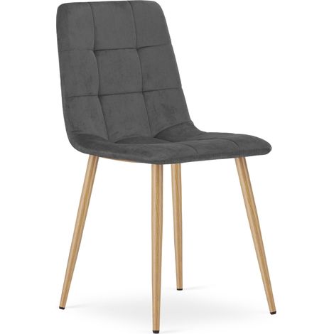 Sedia Kara - velluto grigio scuro / gambe color legno x 1 (1/5)