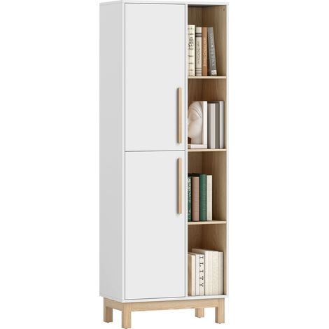 176 cm hohes Bücherregal, 4 offene Regalböden, 2 Schränke, freistehendes Aufbewahrungsmöbel, weiße MDF-Platte, Bücherregal