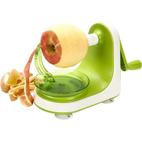 Éplucheur à pommes manuel - Poignées antidérapantes à ventouses pour plan de travail - Manivelle automatique - 2 lames remplaçables en acier inoxydable avec capuchon de protection (1/5)
