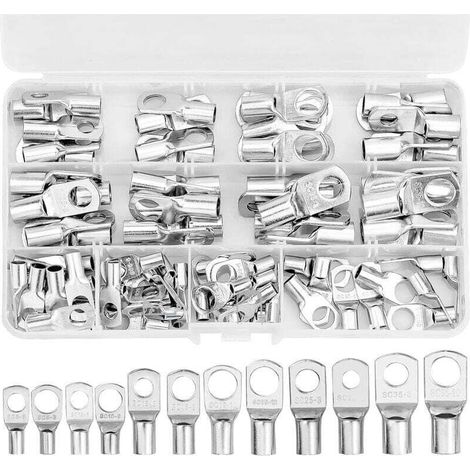 Lot de 80 cosses de câble électriques en cuivre étamé SC - Assortiment de connecteurs électriques pour cosses de câble - 6 mm², 10 mm², 16 mm², 25 mm², 35 mm², M6, M8, M10