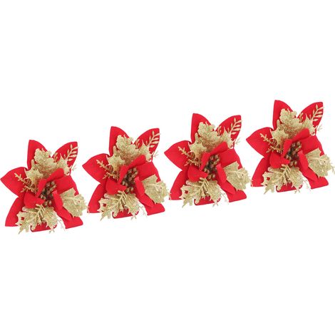 Branche de sapin artificiel 4 pièces, fleurs de Noël réalistes pour déco arbre, guirlande et ornements festifs (1/5)