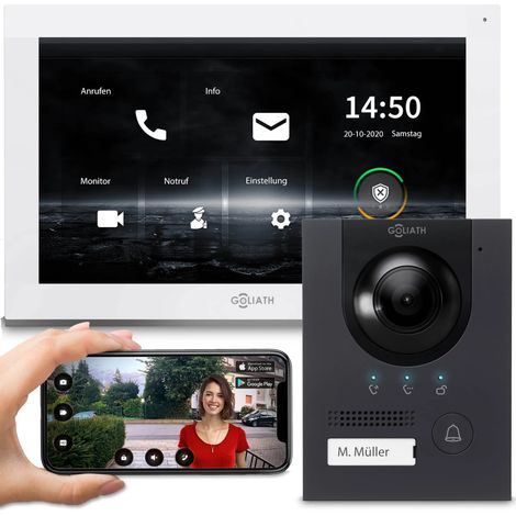 GOLIATH PRO IP Video Türsprechanlage mit App  Anthrazit  1-Familie  10 Zoll  Aufputz  180°