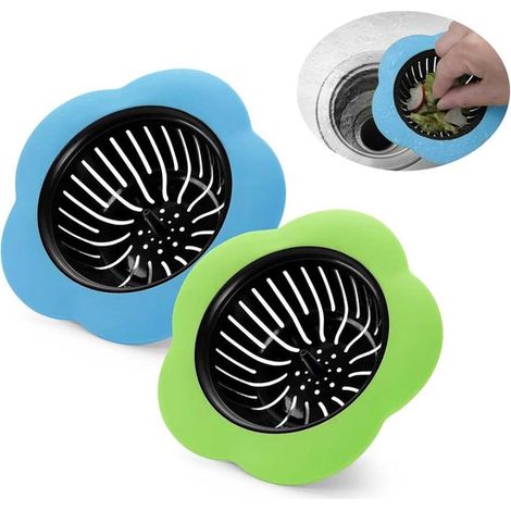 Filtro per lavello,confezione da 2,verde e blu,Raccoglitore di capelli Raccoglitore di capelli,Raccoglitore di residui di cibo,11,5 x 7 x 3,5 cm (1/5)