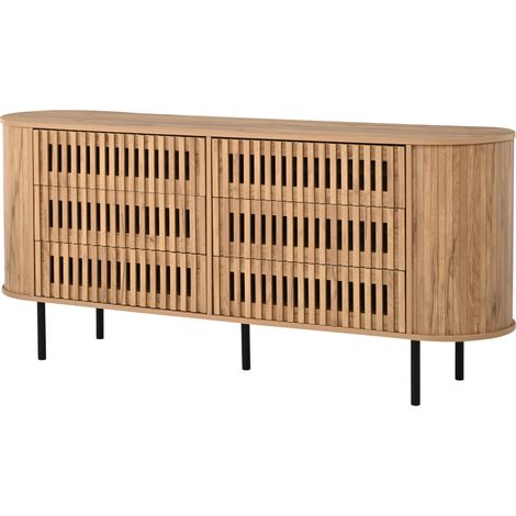 Aparador 160x40x70 cm con 6 cajones de MDF y patas de metal, color natural (1/5)