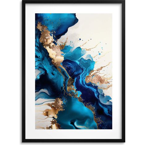 Affiche moderne avec image abstraite dorée et bleue pour le mur de la chambre (1/5)