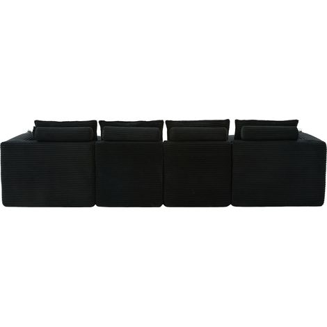 4-Sitzer modulares Sofa aus schwarzem Cordvelours mit 2 Hockern, Kissen, Becherhaltern MODENUIT (1/5)