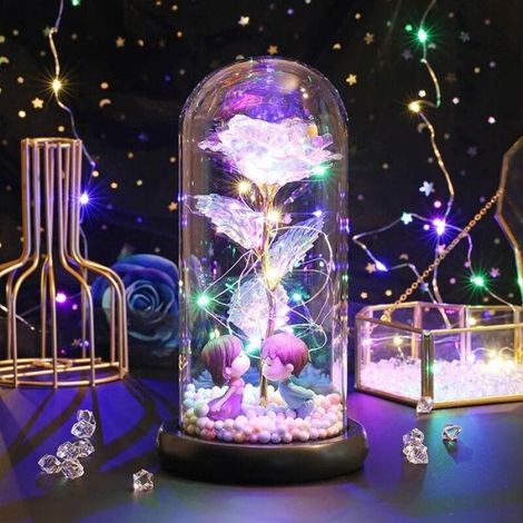 Lampe LED Rose éternelle en feuille de verre, décoration pour la maison, chambre à coucher,Modèle de baiser rose coloré (1/4)