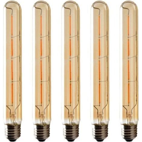 Lot de 5 Ampoules T185 Long Tube, Filament LED Edison, 6W Culot E27 Blanc Chaud, Verre Ambré Pour Décorative Ampoule, AC 220-240V (1/5)
