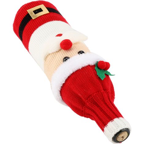 Housse tricotée pour bouteille de vin, décoration de Noël pour table et fête (Père Noël) (1/5)