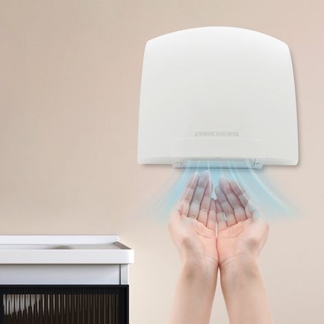 Sèche-mains électrique, petit sèche-mains automatique à usage professionnel, adapté aux sanitaires des centres commerciaux, des particuliers et des bureaux, 220 V, 1 200 W (blanc) (1/5)