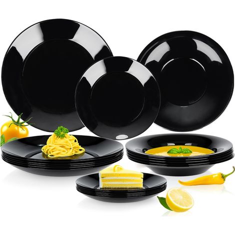 Service de table en verre noir, 18 pièces. (1/5)