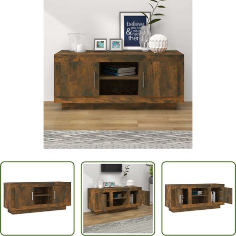 Armoire hifi - Meuble TV chêne fumé 102x35x45 cm bois d'ingénierie (1/5)