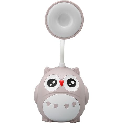 Lampe de bureau hibou LED à 2 niveaux avec porte-stylo, lampe de bureau rechargeable USB protégeant les yeux, gris clair