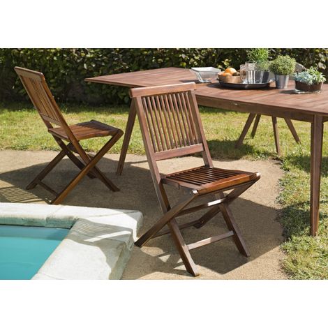 MAEVA - Ensemble de 2 chaises de jardin Java en bois Teck huilé (1/5)