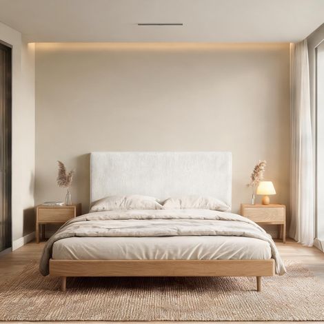 Tête de lit beige en lin 100 polyester 140 x 10 x 60 cm (1/5)
