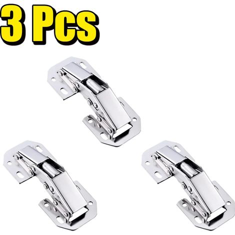 Charnières en acier (3 pièces) à angle droit, sans perçage, avec amortisseur hydraulique, pour meubles de cuisine et outils. (1/5)