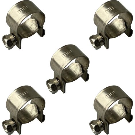 Lot de 5 colliers de serrage - Acier inoxydable - Fixation robuste tuyaux carburant - Résistant corrosion - Pour moteur et plomberie - 6 à 8 mm (1/4)
