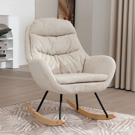 Rocking chair, chaise à bascule en velours côtelé, pour salon et chambre, beige (1/5)