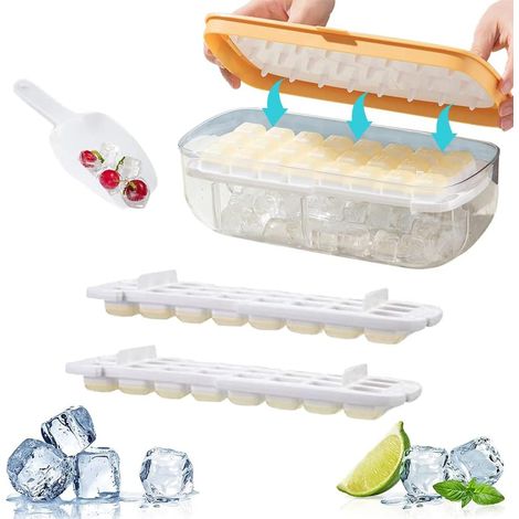 Silicone Ice Cube Tray with Lid,Ice Cube Mold Box,Ice Cube Mold,Ice Cube Trays With Lid,Reusable Ice Cube Tray,Silicone Ice Cube Mold,BPA Free (Yellow)