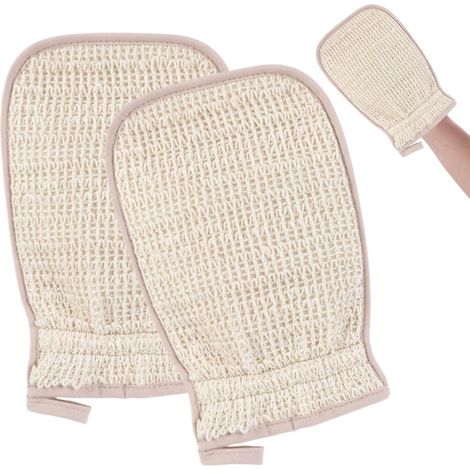 Deux pièces exfoliant corps gants douche cheveux exfoliant gants dead skin Coton mélange de chanvre, réversible et durable, taille 21 x 14,5 cm (1/5)