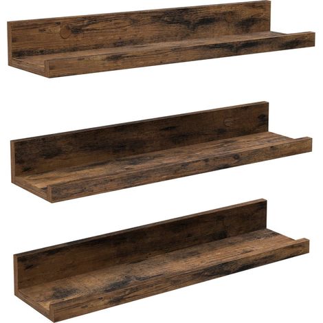Mensole da parete set di 3 mensole sospese mensole sospese lunghe 38 cm con bordi alti per cornici decorazioni spezie per cucina soggiorno marrone rustico 120005833