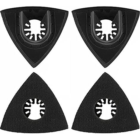 Lot de 4 patins abrasifs universels triangulaires pour fixation patins, crochet et boucle oscillants multifonctions le polissage du bois plastique 80 mm - (1/4)