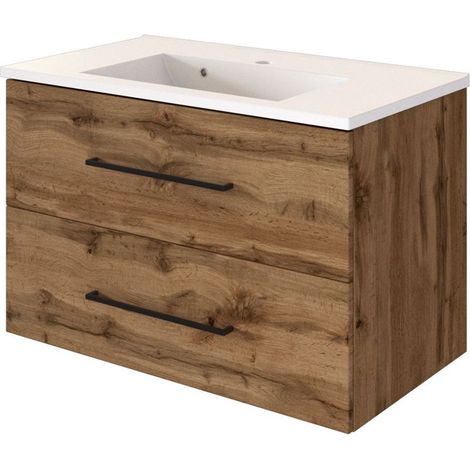 Waschtischunterschrank inkl. Waschbecken 80 cm MANLY-03 Wotaneiche Nb. B/H/T: 80/55/47 cm (1/5)