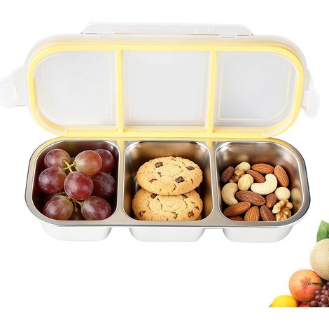 Bento à Compartiments en Acier Inoxydable, Boîte à Lunch avec 3 Compartiments, Boite Bento pour Salades, Snack Box Étanche, Bento Lunch Box pour École, Voyages & Quotidien (1/5)