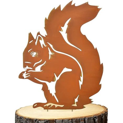Piquet d'Écureuil Patinés, Écureuil Décoration de Jardin, Écureuil Rouillé avec Vis, Jardin De Silhouette Animale, Statue de Écureuil de Cour, Piquets de Jardin en Métal pour Pelouses Jardins