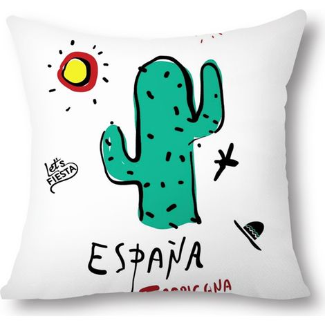 Funda de cojín decorativa con estampado de cactus tropicales, 45 x 45 cm, de algodón, para sofá, cama o sillón. (1/5)