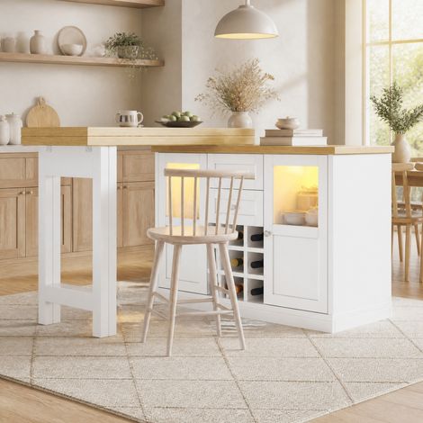 Ausziehbarer Tisch mit Stauraum, LED 3 Farben, 120-197 x 40 x 72 cm, weiß HAVRYA (1/5)