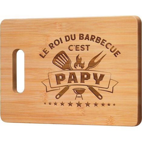 Planche à Découper Bambou - 1 Pièce - Bois Naturel - Gravure Roi du Barbecue - Cadeau Fête des Pères Noël - 28x21,5 cm (1/5)