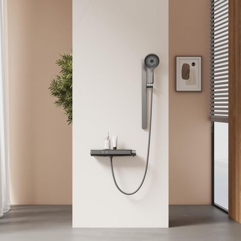 Colonne de douche thermostatique, barre de douche de 40 cm, 3 types de jet, anthracite mat, design divisé pour tous les recoins, réglage de la hauteur (1/5)