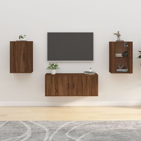 2 pcs Meubles TV muraux, Banc TV, Meuble TV suspendu, Lowboard chêne marron 40x34,5x60 cm YHJ37438 (1/5)