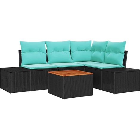 Garden Sofa Set 5 pcs Black and Turquoise Poly Rattan vidaXL (1/5)