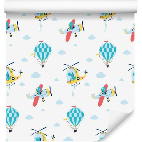 Papel pintado con globos y aviones de colores para salón y dormitorio, 50x1000 cm. (1/5)