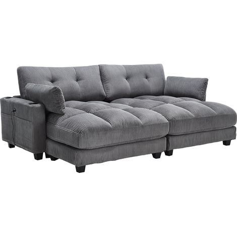 Loungesofa Sessel Klappsessel mit Verstellbarem Kopfkissen, USB und Getränkehaltern, Cord Grau (1/5)