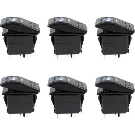 Convient aux interrupteurs à bascule à 5 broches (6 x 5 broches), applications automobiles et marines, avec indicateur LED bleu et signal sonore, 12 V/20 A/24 V/10 A, 5 broches (1/2)