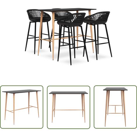 The Living Store 5-tlg. Bar-Set Schwarz - Bar Set - Bartisch - Barhocker - Kücheninsel - Wohnzimmer Dekoration (1/5)